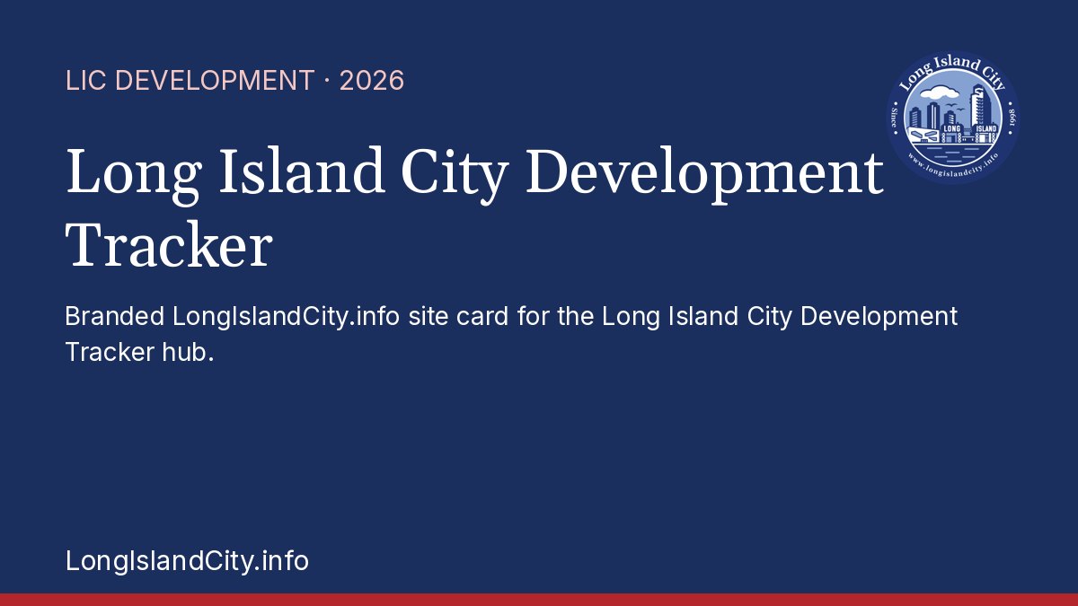 LIC Development Tracker branded site card (not a building photo). LongIslandCity.info