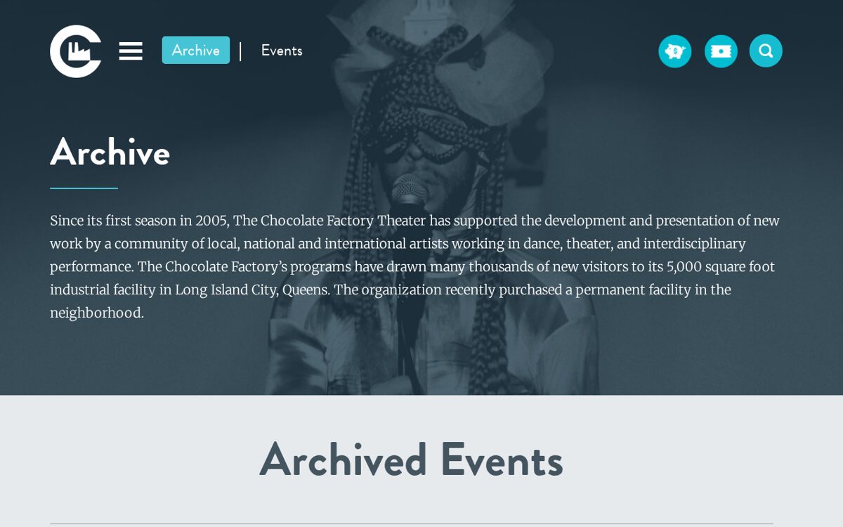 Screenshot of https://chocolatefactorytheater.org/archive/